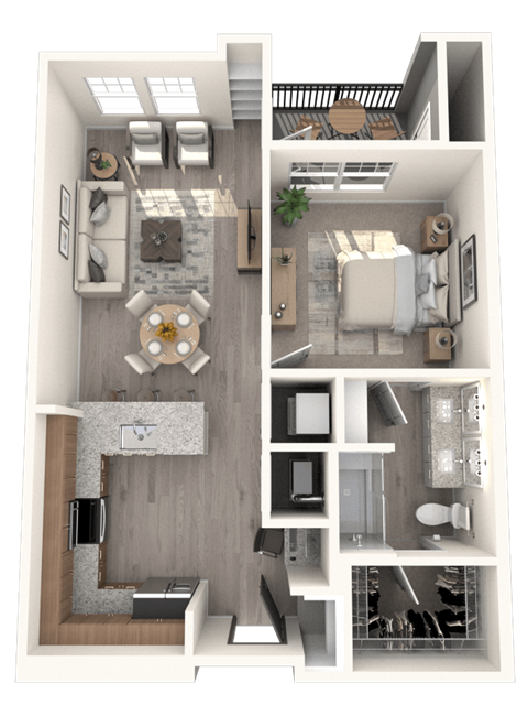 Floor plan for 1 bed, 1 bath, 746 sqft